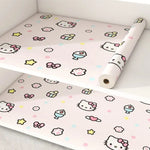 tapis protection meubles hello kitty dessins coeurs étoiles gâteaux adhésif beige clair 300x45cm résistant