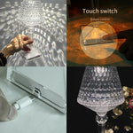 lampe poser led rechargeable transparente diamantée moderne interrupteur tactile