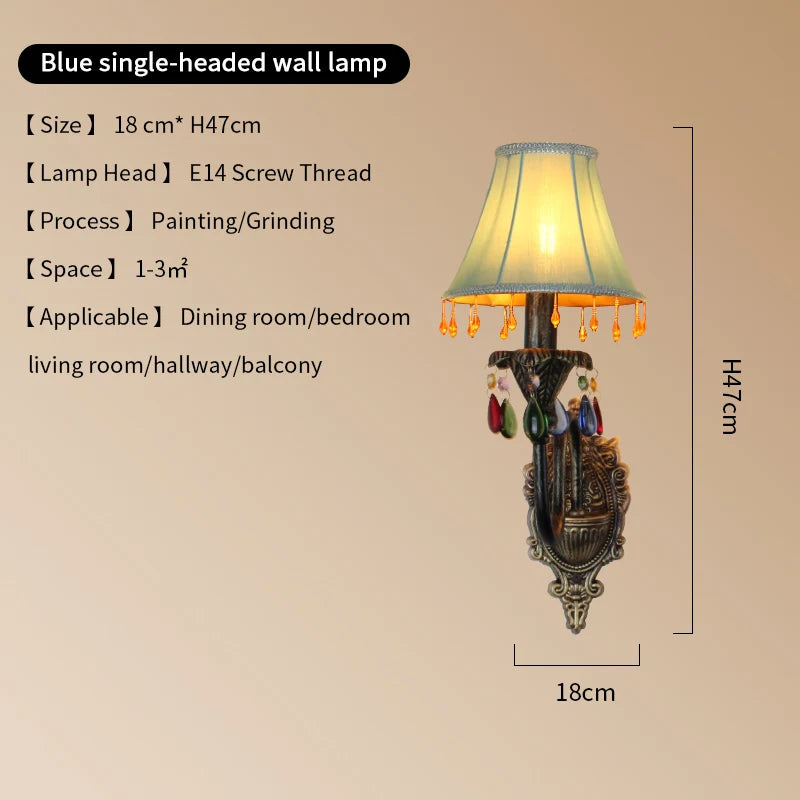lampe murale classique fer forgé tissu rouge vert bleu marron