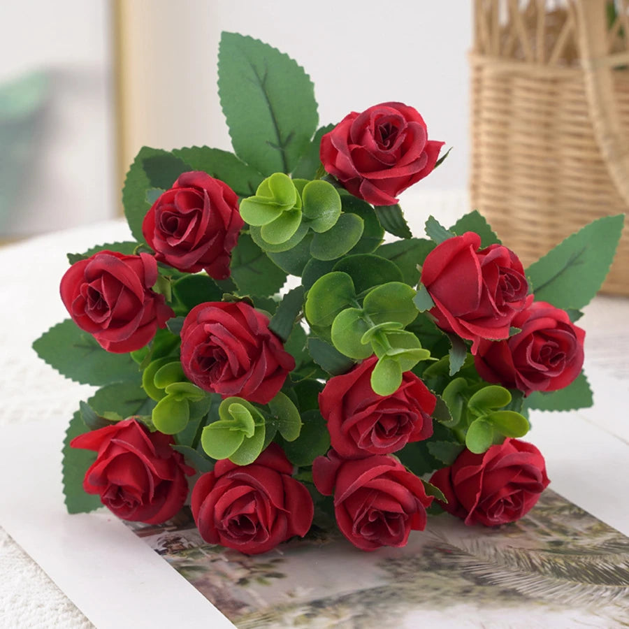 Bouquet artificiel roses feuilles eucalyptus decoration mariage anniversaire intérieurextérieur classique festive