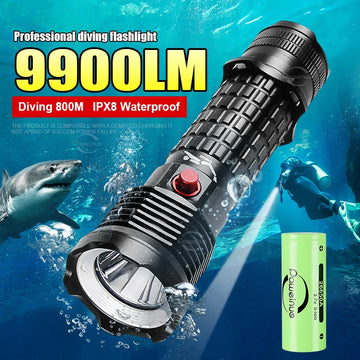 torche lampe poche plongée plombeuse 9900 lumens led noire texturée résistante rechargeable