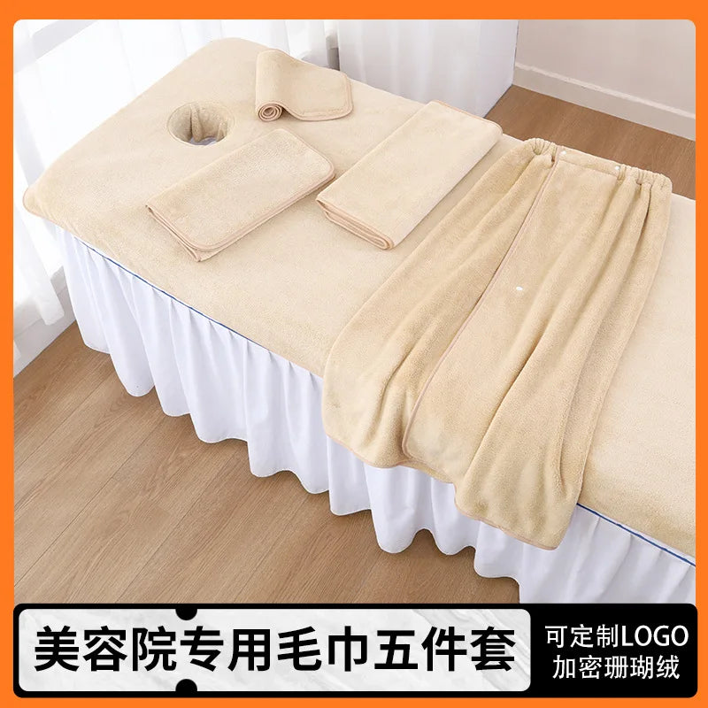 serviettes massage microfibre douce absorbante moderne élastique set cinq pièces beigeclair