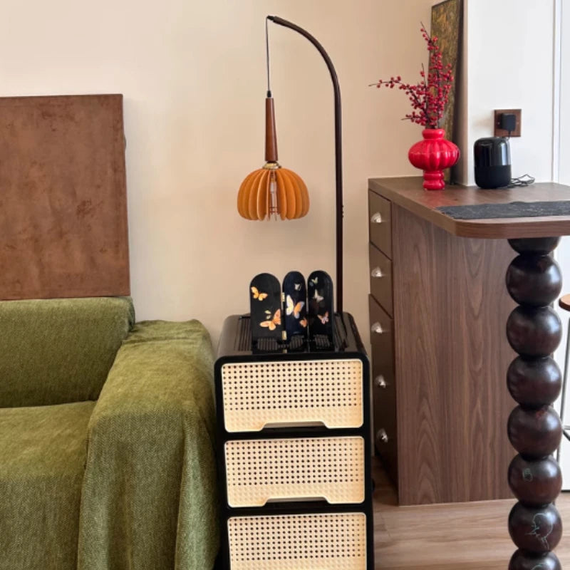 rangement tiroirs rattan imitation noir beige moderne salon roulettes organisateur
