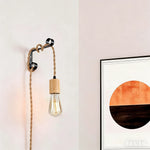lampe suspension câble tressé marron clair interrupteur noir moderne rustique