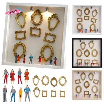 kit diy mini musée silhouettes cadres dorés figurines miniatures blanc doré artistique led piles