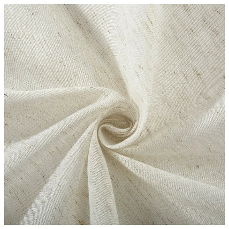 rideaux porte blanc cassé semi transparent texture lin rustique deux panneaux ceinture assortie