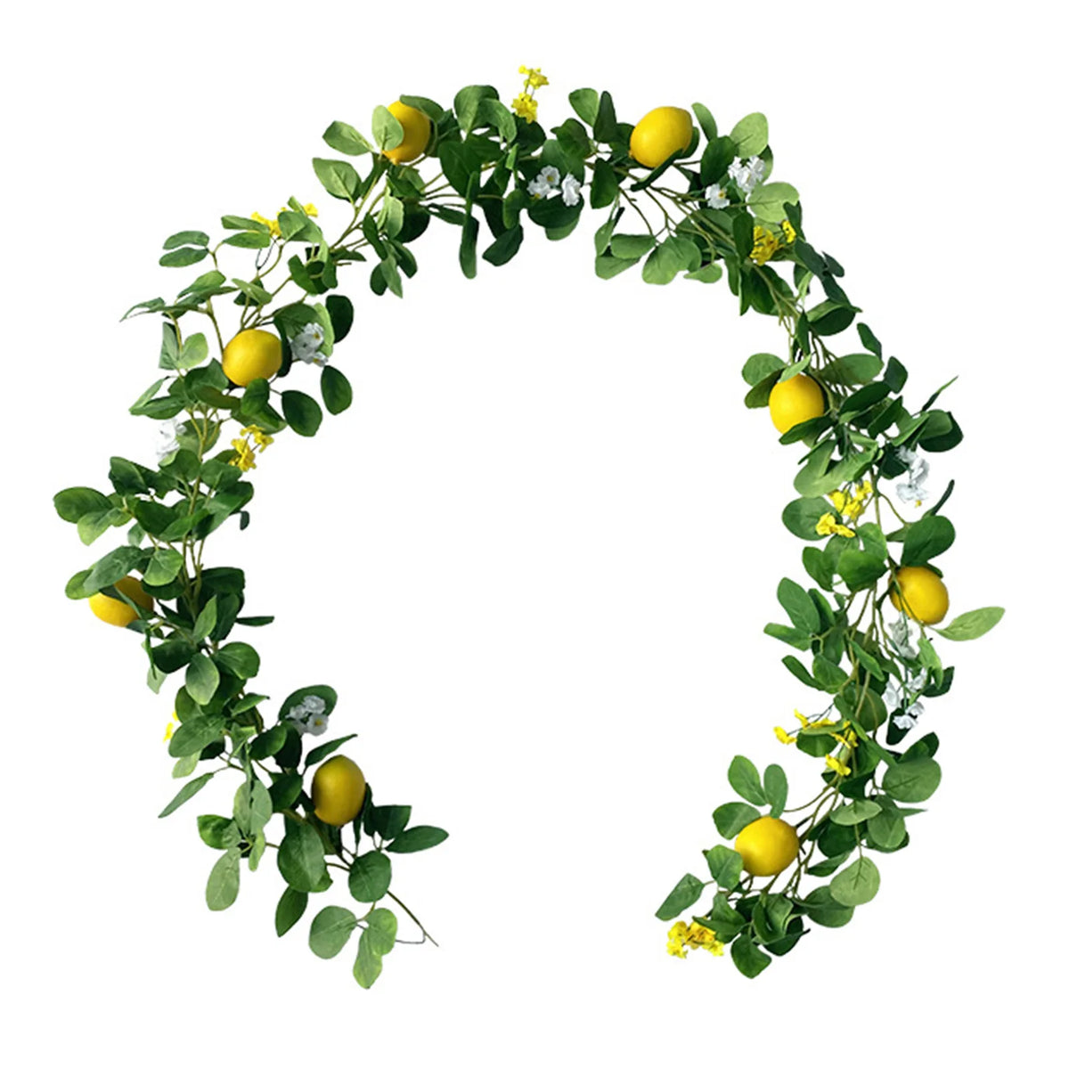 guirlande citrons feuilles eucalyptus fleurs blanches intérieur décoration naturelle vert jaune blanc festive anniversaireextérieur