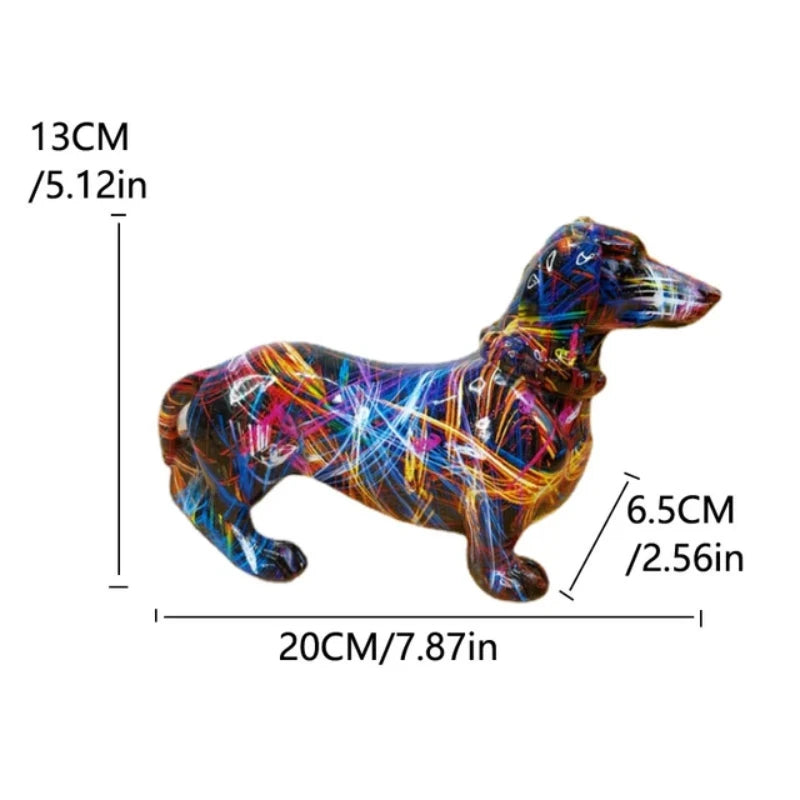 statuette chien multicolore moderne graphique résine abstraite ornement animal