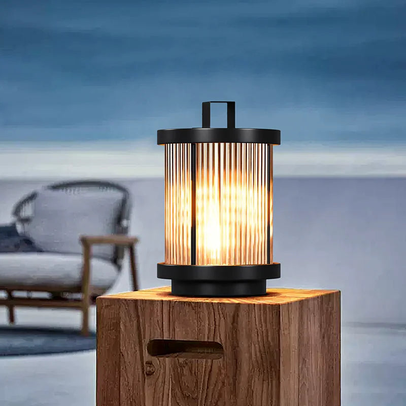 lanterne moderne noire rayures dorées extérieure ip65 led waterproof jardin