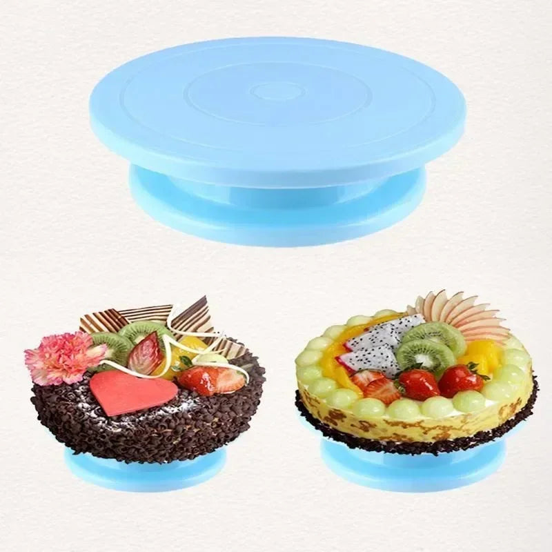 tourne gâteau moderne plateau plastique rose bleu violet blanc pâte décoration cake stand rotating
