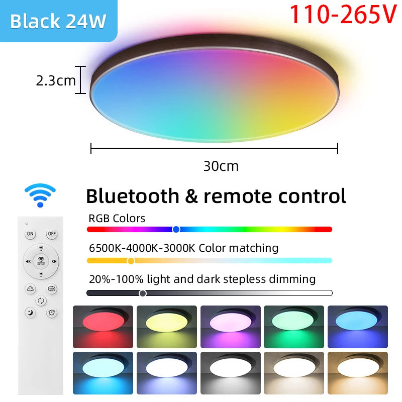 plafonnier led moderne blanc noir multicolore télécommande éclairage intelligent rgb rechargeable