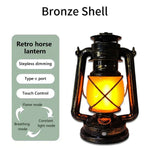 lanterne rétro rechargeable suspension camping bronze vieilli verre translucide éclairage décoratif modes lumière camping