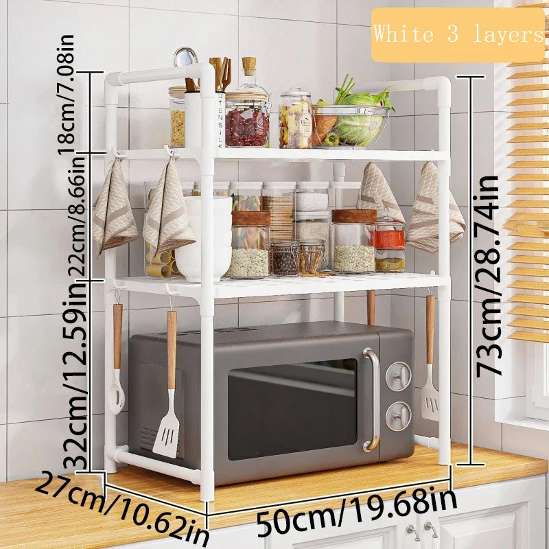 étagère cuisine moderne trois niveaux blanc noir rangement micro onde couteaux bouteilles serviettes