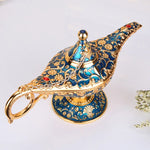 lampe huile bleue dorée ornement florale artisanale baroque chaîne dorée maison décoration