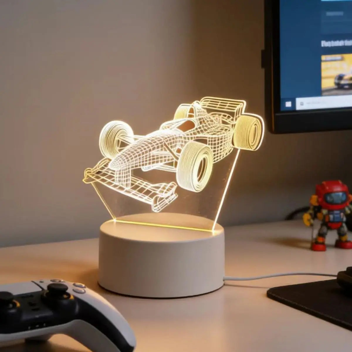 lampe led voiture course transparente moderne 3d câble usb base plateDecoration ambiance chambre enfants