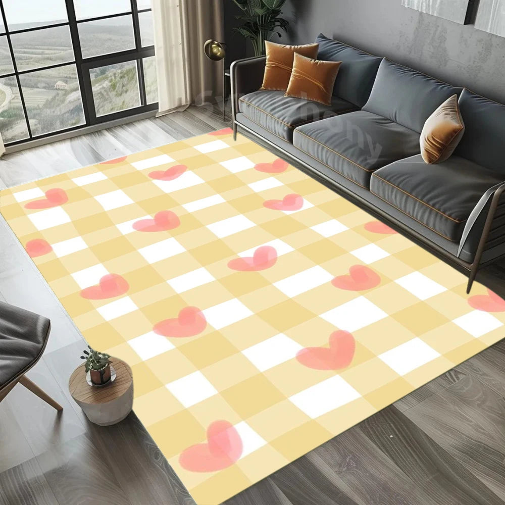 tapis moderne rose blanc gris bleu carrés coeurs étoiles antidérapant lavable salon chambre fille