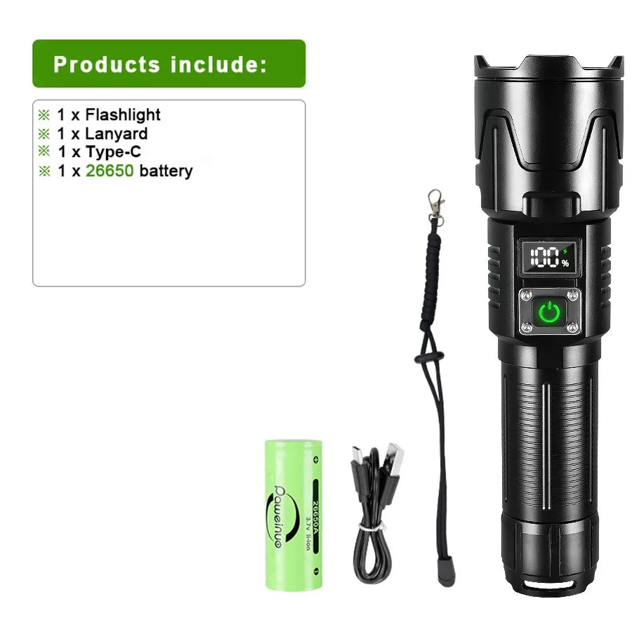 lampe torche rechargeable led puissante zoom camping pêche exploration résistante étanche multifonctionnelle