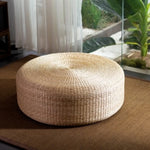 coussin sol bohème tissé franges blanches beige clair anti décubitus remplissage coton paille