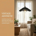 Suspension lumineuse moderne tissée naturelle bois opaque chaîne ampoule noir vintage
