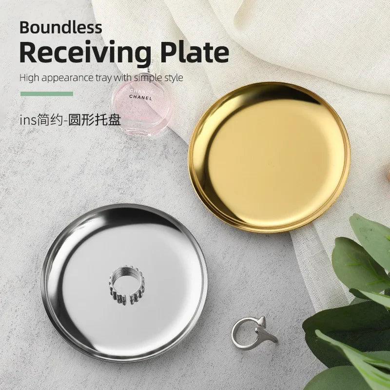 assiettes acier inoxydable or argent rose moderne présentoir bijoux décoration chambre plateaux minimalistes
