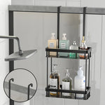 étagère salle bain deux niveaux noir moderne grille imperméable aluminium fixations murales rangement douche