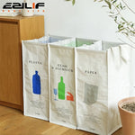 sac tri déchets beige imprimé moderne poignées détachables respectueux environnement 75x60x35cm