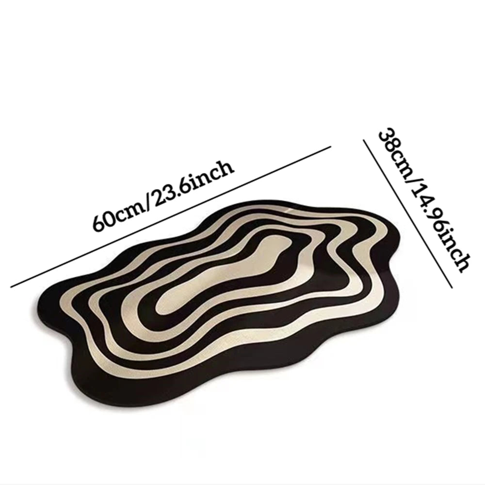 tapis salle bain noir blanc rayures ondulées moderne antidérapant rapide respectueux environnement adhésif