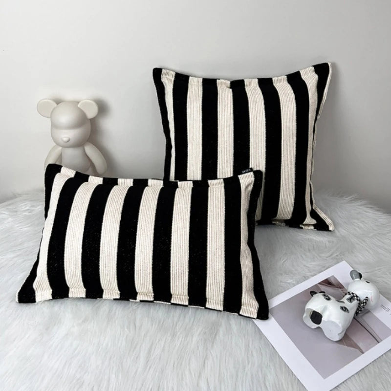 housses coussins rayées noir blanc moderne decoration maison polyester 45x45cm 30x50cm jacoard utilisation decorative