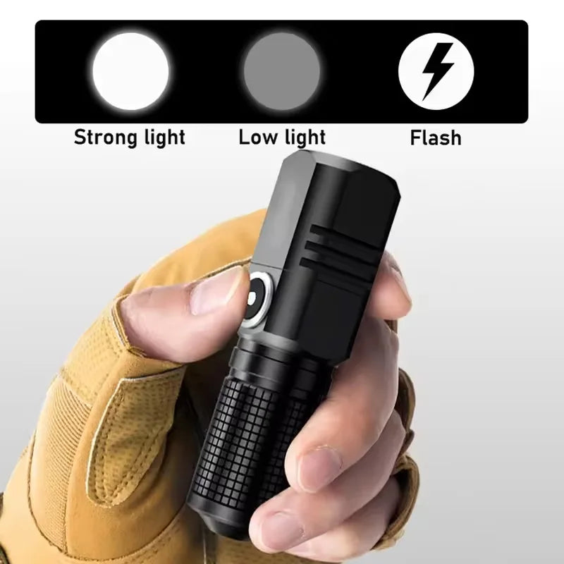 lampe torche rechargeable led puissante noire texturée moderne 120mm hauteur