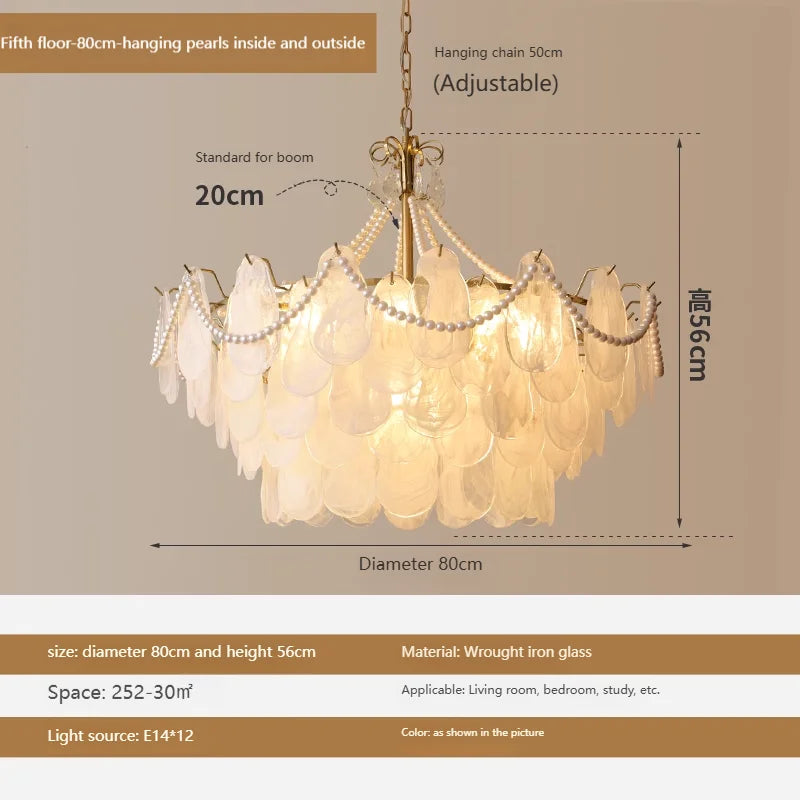 lustre cristal blanc doré coquillage organique élégant salon restaurant chambre