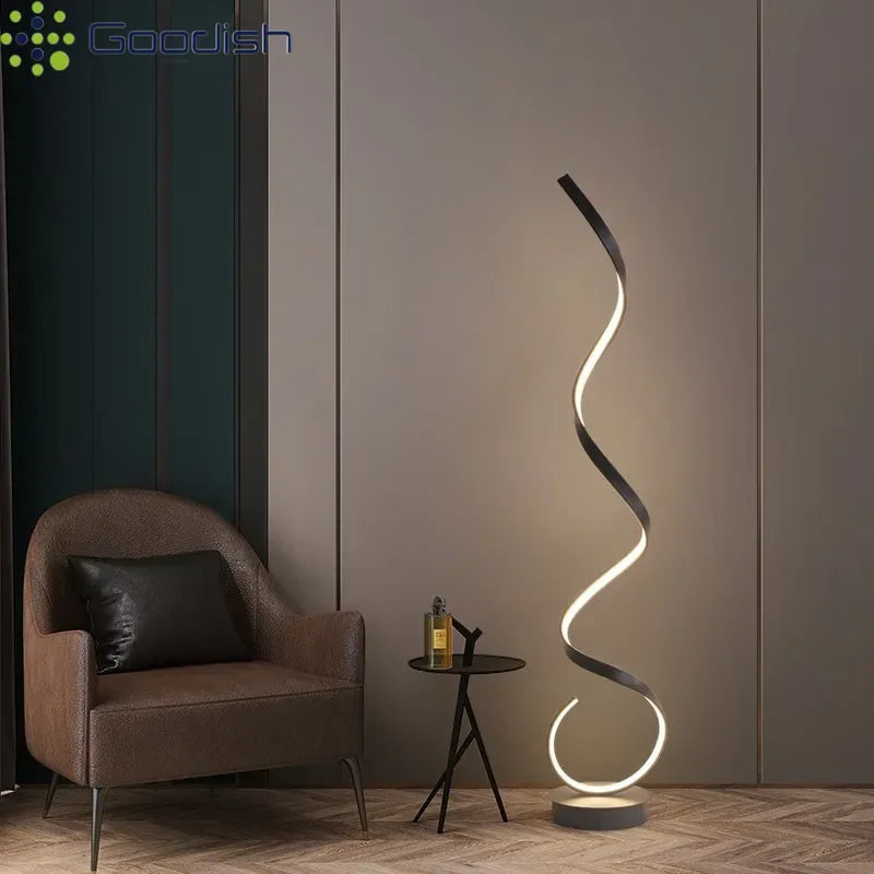 lampe sol led moderne spirale blanc noir contemporaine télécommande aluminium