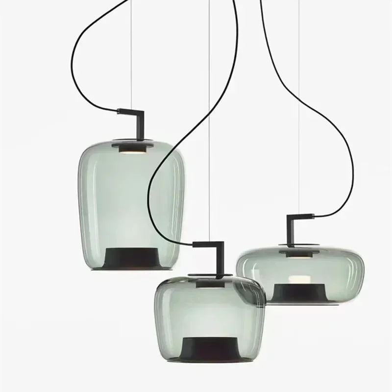 suspension lumineuse vert clair moderne transparente clips câble noir marron noir