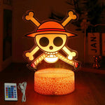 lampe led 3d anime luffy zorro cracked surface télécommande câble usb nocturne rouge vert