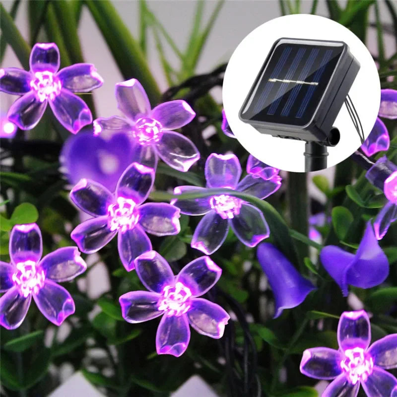 guirlande lumineuse solaire 5m fleurs simples violet blanc orange vert bleu jaune moderne clips