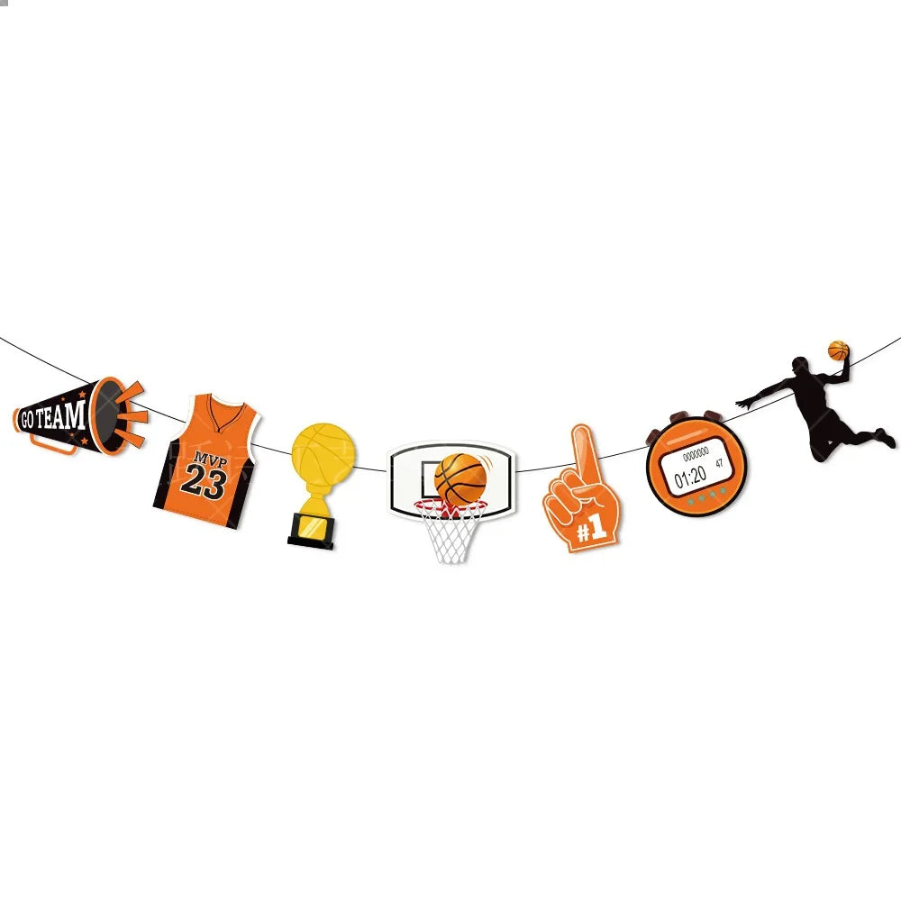 guirlande décoration fête anniversaire thème basket ballons paniers drapeaux enfants fil orange noir blanc