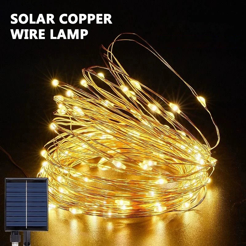guirlande lumineuse solaire dorée 100 led 12m moderne piquet extérieur led multicolore ip65