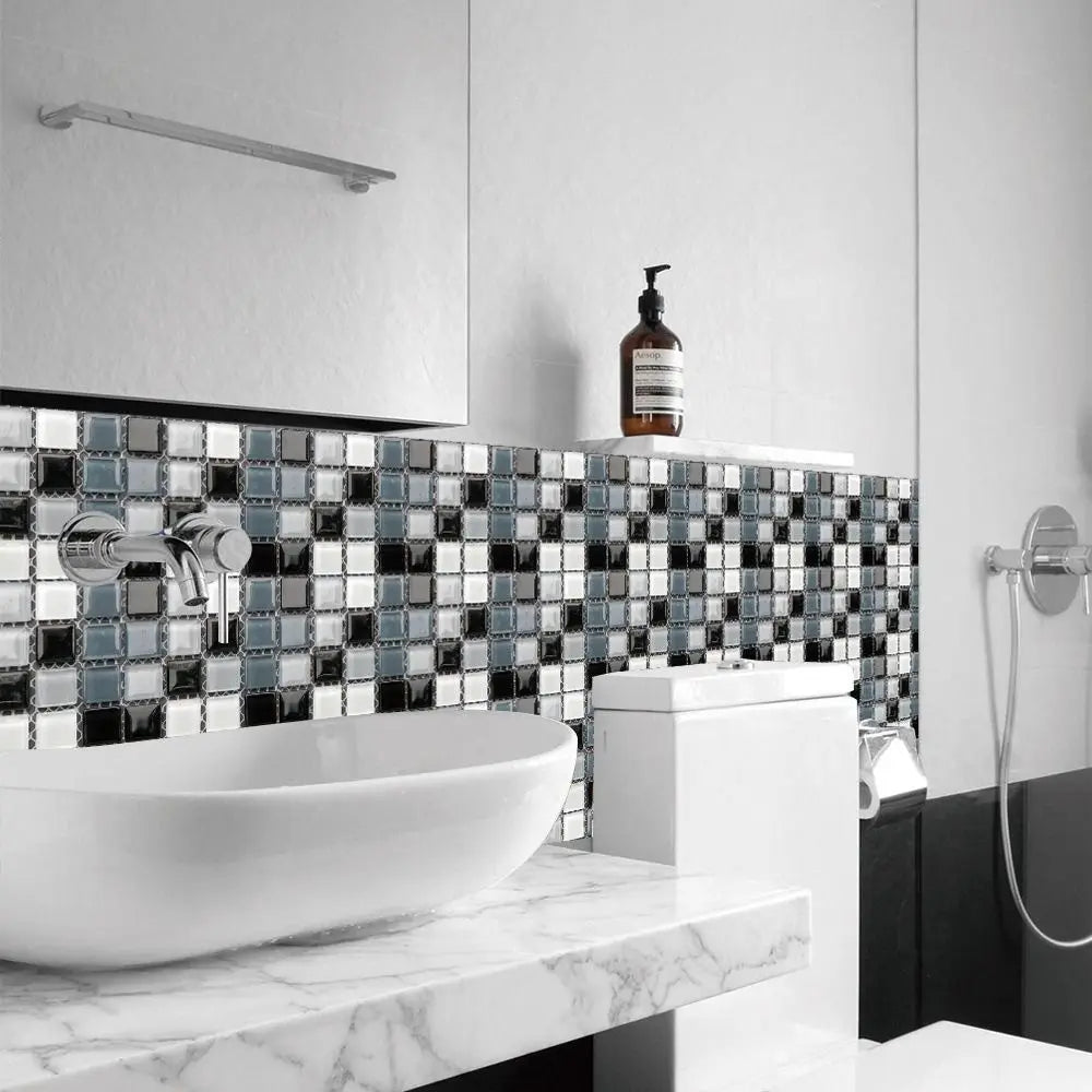 carreaux muraux pvc adhésifs moderne noirs gris blancs brillants 30 pièces décoration intérieure cuisine