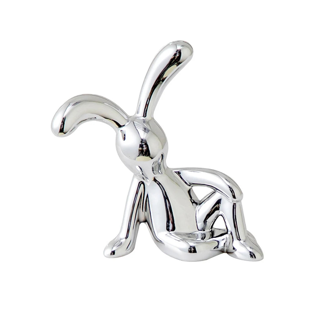 figurines lapin argentées moderne minimaliste décoration intérieure métal poli simple ornement maison