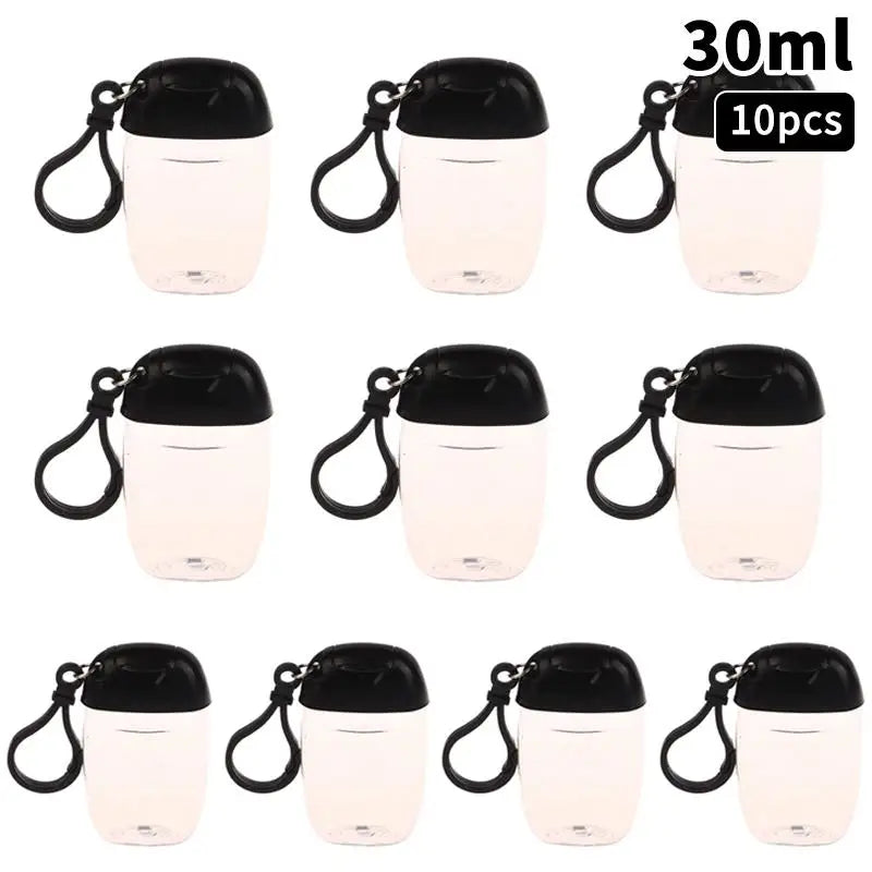 flacon gel hydroalcoolique transparent rose ruban noeud clip moderne rechargeableextérieur