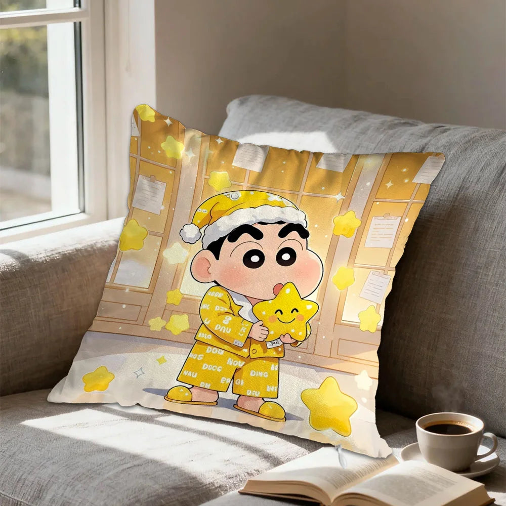 housse coussin carrée décorative dessin animé shin chan blanc lit salon maison