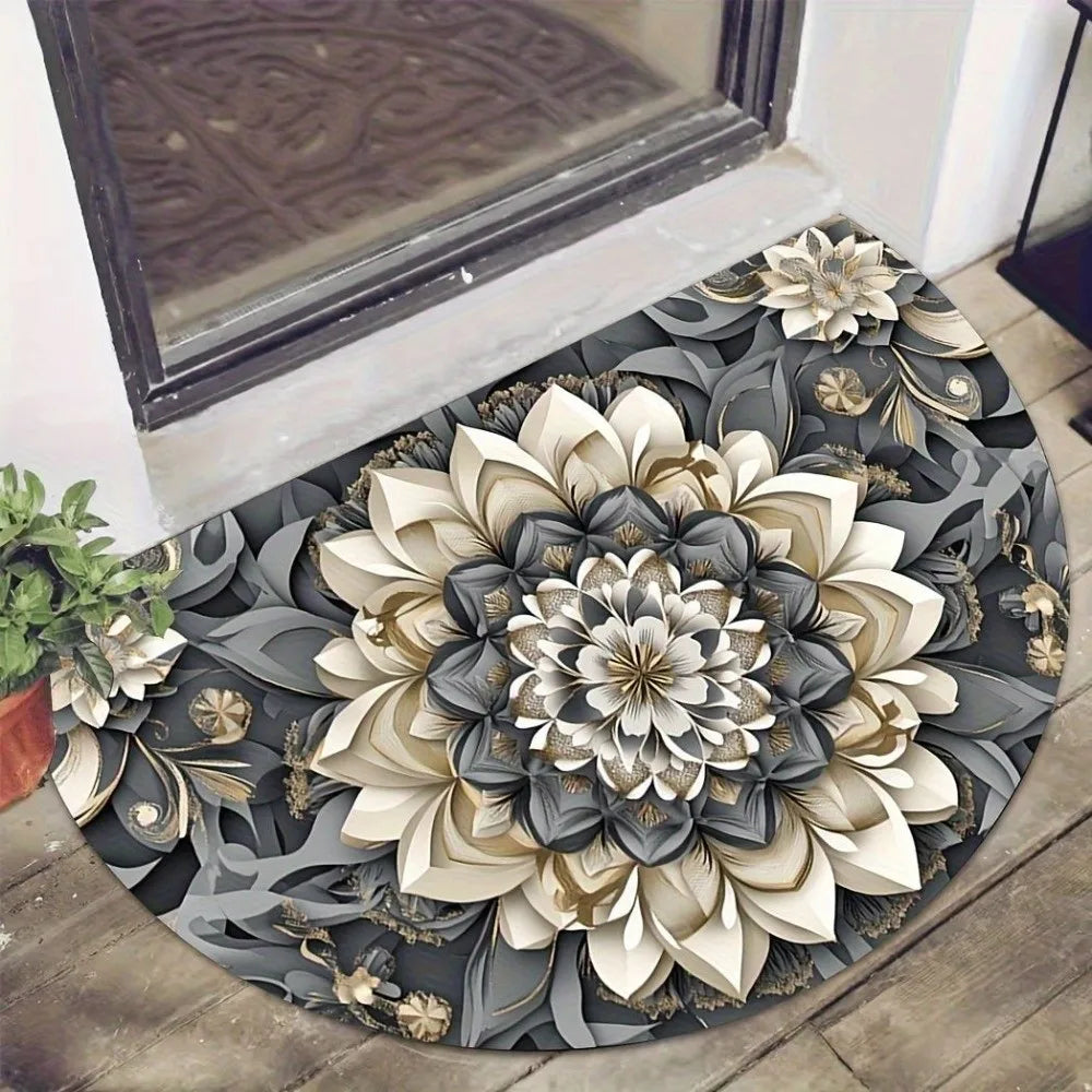 tapis porte demi rond motif floral moderne antidérapant lavable divers couleurs abeilles mandala