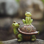 statuette tortue grenouille résine verte marron motifs floraux décoratif jardin animalierextérieur
