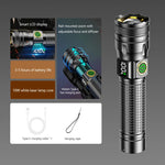 lampe poche led rechargeable écran numérique zoomable 2000 lumens noir tactical camping