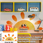 stickers muraux dessin animé soleil souriant arc ciel enfant chambre salon decoration murale jaune