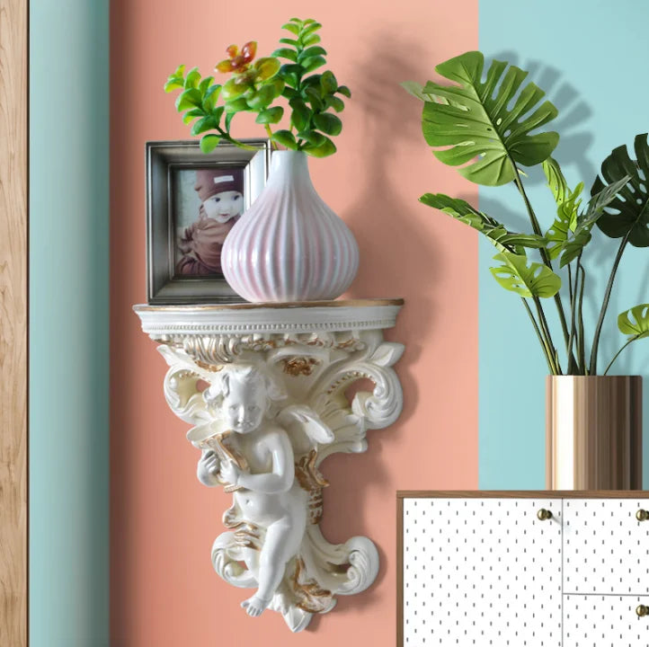 étagère murale 3d ange violon baroque décorative vases transparents motifs floraux angelot fixations murales