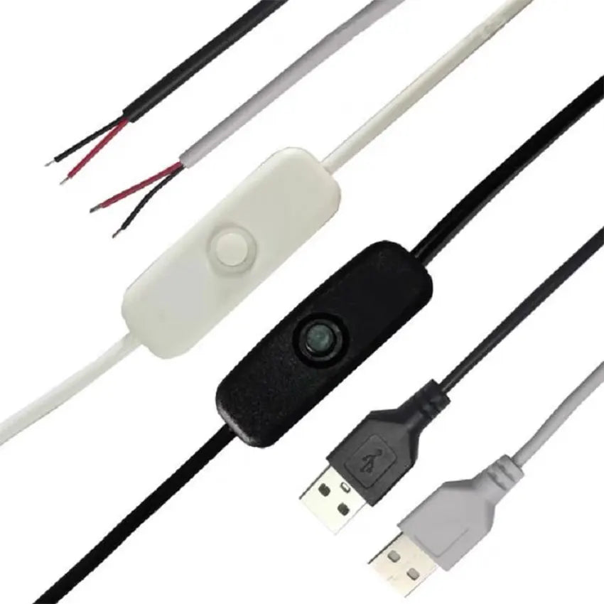 câble usb noir blanc 5v 15m connecteur usb male bouton on off deux cables