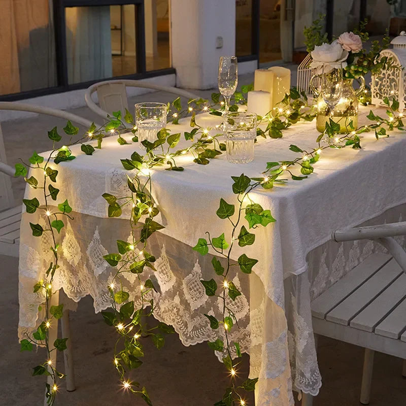 guirlande lumineuse feuilles vertes fleurs led noel mariage jardin decoration moderne 100leds 10mètres