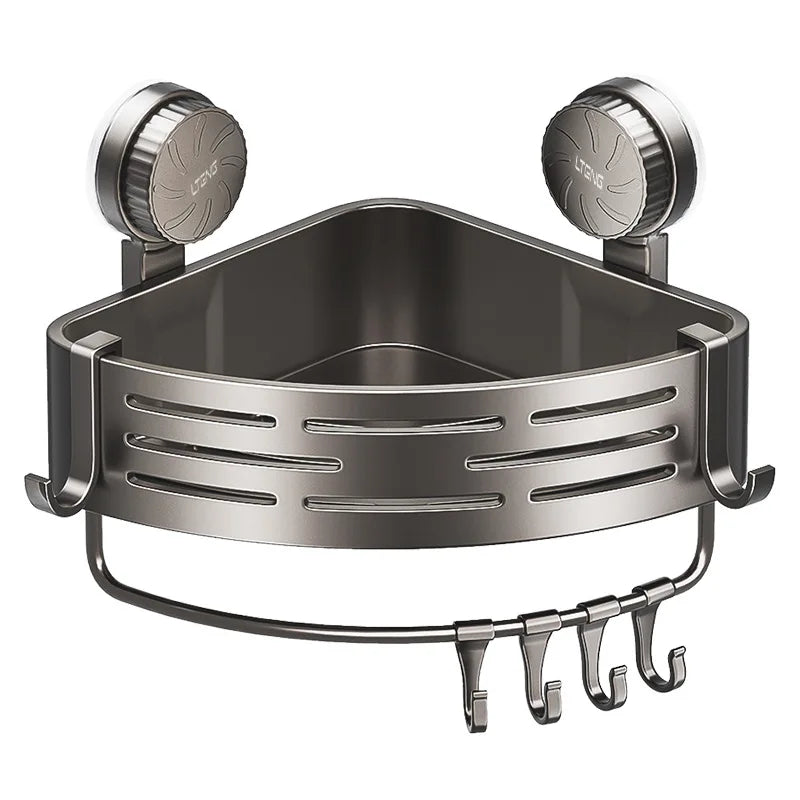 étagère salle bain gris moderne ventouse rangement bain murale ajourée crochets suction