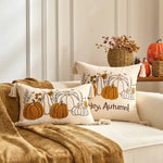 housse coussin brodée citrouille motif automne rustique tassel adhésif décoration maison nordique polyester coton