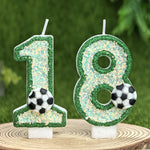bougies chiffres paillettes football anniversaire decoration verte blanche noire bleue thèmes sportifs numerotees opaque